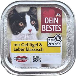 Krmivo pre mačky v miske s kuracím mäsom a pečeňou Dein Bestes