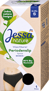 Menstrualne perive gaćice s čipkom nature, veličina S – crna  Jessa