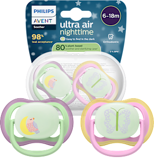 Smoczek uspokajający Ultra Air Nighttime 6-18m, dziewczynka, świecący w ciemności PHILIPS AVENT