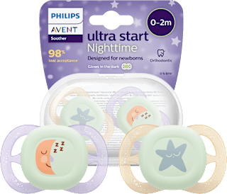 Smoczek uspokajający Ultra Start Nighttime 0-2m, świecący w ciemności, ortodontyczny, dziewczynka PHILIPS AVENT