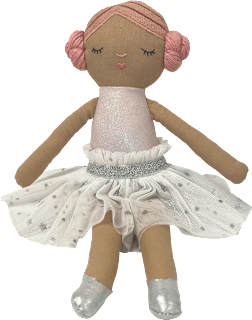 Puppe Ballerina aus Stoff, weiß/silber (30 cm) Cleoleo