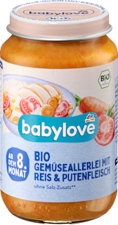 Menü Gemüseallerlei mit Reis & Pute ab dem 8. Monat babylove