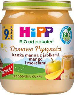 Kaszka manna z jabłkami mango i morelami BIO, po 9. miesiącu HiPP