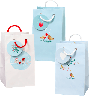 Mini-Geschenktaschen, Vögel, salbei/rose/blau, hoch Profissimo