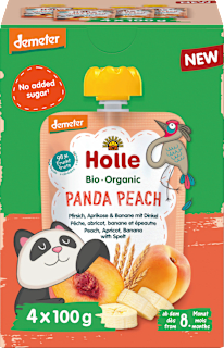 Quetschie Panda Peach Pfirsich, Aprikose, Banane mit Dinkel ab dem 8. Monat Holle