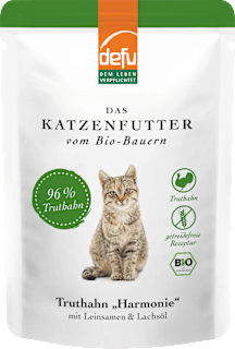 Nassfutter Katze mit Bio Truthahn, Leinsamen & Lachsöl, Truthahn Harmonie Defu