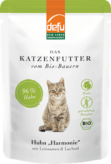 Nassfutter Katze mit Bio Huhn, Leinsamen & Lachsöl, Huhn Harmonie Defu