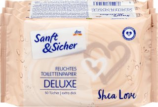 Papier toaletowy nawilżany Deluxe Shea Love, 3x50 szt. Sanft&Sicher