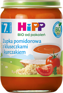 Zupka pomidorowa z kluseczkami i kurczakiem BIO, po 7. miesiącu HiPP