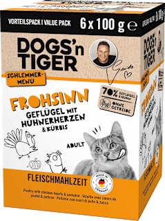 Nassfutter Katze Geflügel mit Herzen & Kürbis, Frohsinn Multipack (6x100 g) DOGS'n TIGER