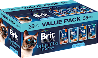 Krmivo pre mačky v kapsičke Premium By Nature Delicate Fillets in Gravy - mix 36 x 85 g Brit