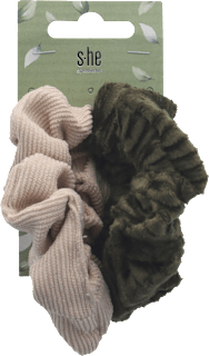 Скрънчи ластик за коса, маслено зелено и бежово s-he stylecollection