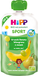 Mus Gruszki-Banany-Winogrona z owsem BIO, po 1. roku SPORT HiPP