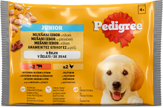 Vital Protection Junior miješana hrana za štence – 4 vrećice – piletina, govedina, riža Pedigree