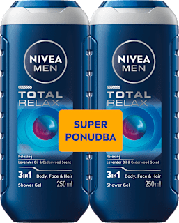 Gel za tuširanje 3 v 1 Total Relax - super ponudba, 2 × 250 ml NIVEA