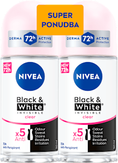 Antiperspirant roll-on Black & White Invisible Clear - super ponudba, 2 × 50 ml NIVEA