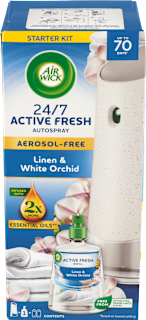 Active Fresh automatický difuzér a náplň na vodní bázi Prádlo a bílá orchidej AIR WICK