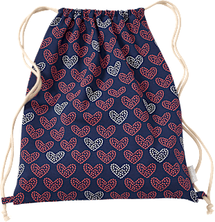 Turnbeutel mit Herz-Muster, blau & rot, 40 x 32 cm ALANA