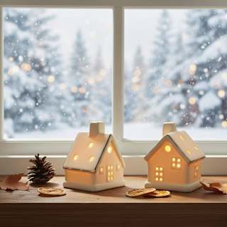 LED Keramikhaus mit silbernem Rand, weiß matt (6,5 cm) Dekorieren & Einrichten