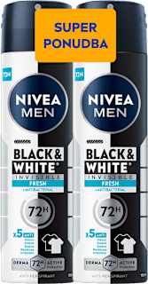 Deodorant v spreju Black & White Invisible Fresh - super ponudba, 2 × 150 ml NIVEA