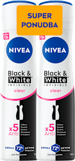 Deodorant v spreju Black & White Invisible Clear - super ponudba, 2 × 150 ml NIVEA