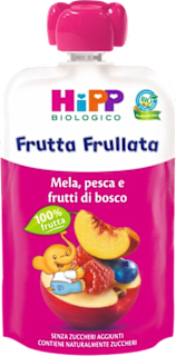 Frutta frullata mela, pesca e frutti di bosco HiPP