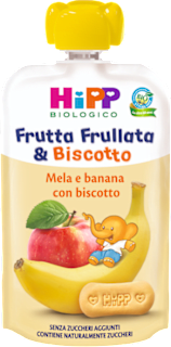 Frutta frullata mela banana e biscotto HiPP