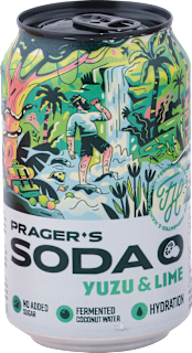 Osviežujúci nápoj Yuzu & Lime na báze fermentovanej kokosovej vody  PRAGER SODA