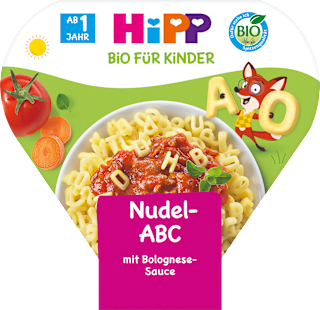 Kinderteller Buchstabennudeln mit Bolognese-Sauce  HiPP