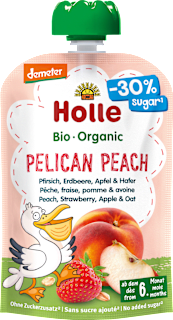 Quetschie Pelican Peach Pfirsich, Erdbeere, Apfel & Hafer ab dem 6. Monat Holle