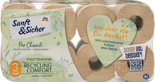 Papier toaletowy z recyklingu Pro Climate, 3-warstwowy, 8x220 listków Sanft&Sicher