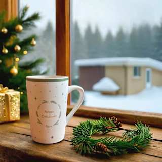 Kaffeebecher Kranzmotiv mit Spruch "MEERY CHRISTMAS", weiß-mint-gold Dekorieren & Einrichten