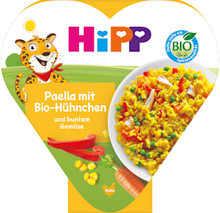 Kinderteller Paella mit Hühnchen und buntem Gemüse ab 1 Jahr HiPP