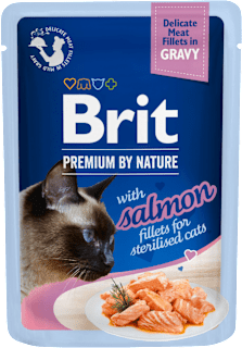 Karma dla kotów sterylizowanych Premium By Nature, łosoś w sosie Brit