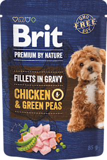 Karma dla psów Premium By Nature, kurczak z zielonym groszkiem w sosie Brit