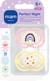 dudlík Perfect night 6+m, růžová/žlutá mam