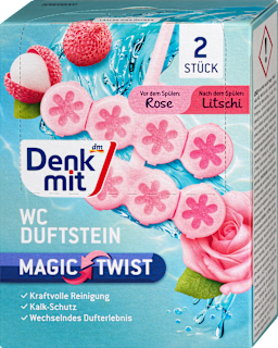 Magic Twist čvrsti osvježivač za WC šolju – ruža i liči 2x48g Denkmit