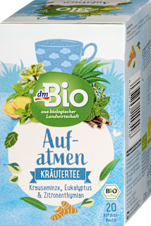 Kräutertee "Aufatmen" mit Krauseminze, Eukalyptus & Zitronenthymian (20 Beutel) dmBio