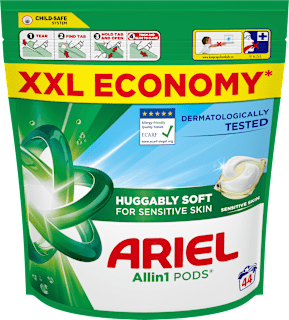 Pracie gélové kapsuly Allin1 Pods Sensitive Skin, XXL ECONOMY Ariel