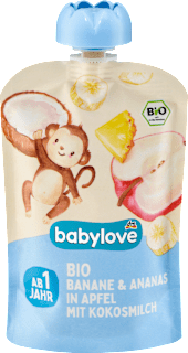 Purea di frutta bio - mela, banana, ananas con latte di cocco babylove