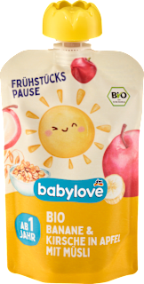 Purea di banana, amarena e mela con muesli babylove