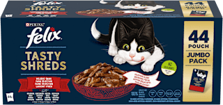 Tasty Shreds kapsičky pro kočky Lahodný výběr, Jumbopack 44x80g Felix
