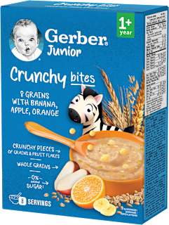 Kaszka 8 zbóż banan, jabłko, pomarańcza Junior Crunchy Bites, po 1. roku Gerber