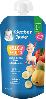 Mus jabłko, banan, pigwa z biszkoptem, Junior Yellow Fruits po 1. roku Gerber