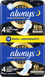 Ultra Secure Night damski nočni vložki duo, velikost 4 always
