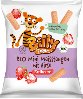 Kindersnack Mini Maisstangen mit Hirse Erdbeere ab 3 Jahren Billy Tiger