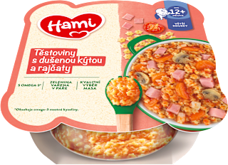 Príkrm Malý gurmán cestoviny s duseným stehnom a paradajkami Hami