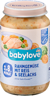 Menü Rahmgemüse mit Reis und Seelachs ab dem 8.Monat babylove
