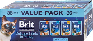 Krmivo pre mačky v kapsičke Premium By Nature Delicate Fillets in Gravy - mix 36 x 85 g Brit