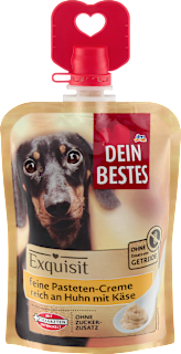 Hundeleckerli feine Pastetencreme reich an Huhn mit Käse, Exquisit Dein Bestes